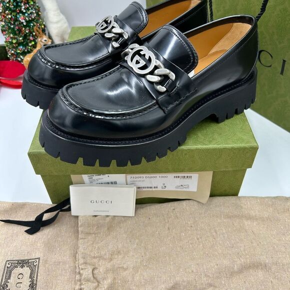 Men’s Gucci interlocking GG lug sole loafers size 9, made in Italy - Picture 4 of 9